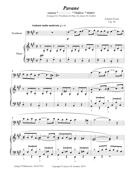 Free Sheet Music Faur Pavane Op 50 For Trombone Piano