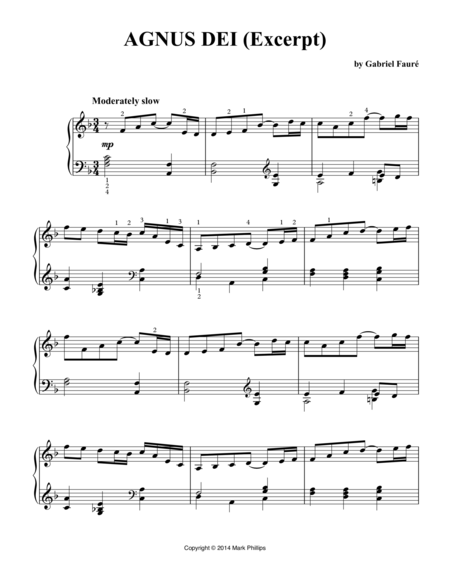 Free Sheet Music Faur Requiem Agnus Dei Excerpt