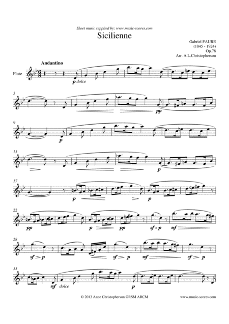 Free Sheet Music Faur Sicilienne Flute Unaccompanied