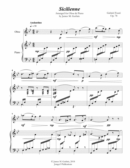 Faur Sicilienne For Oboe Piano Sheet Music