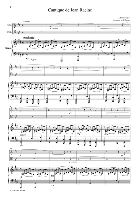 Free Sheet Music Faure Cantique De Jean Racine For Piano Trio Pf002