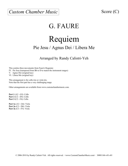 Free Sheet Music Faure Requiem Cello Trio Or Viola Trio