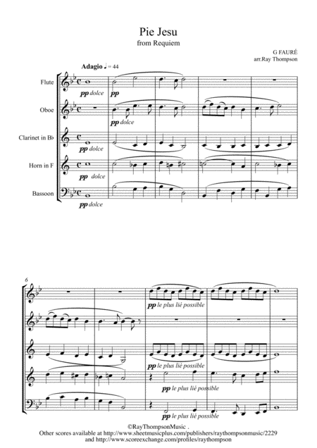 Faure Requiem Op 48 Iv Pie Jesu Wind Quintet Sheet Music