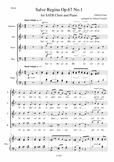 Faure Salve Regina Arranged For Satb Choir And Piano Organ Sheet Music