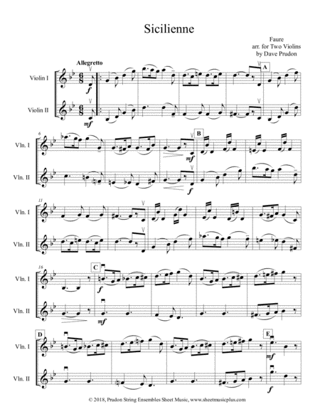 Free Sheet Music Faure Sicilenne For Two Violins