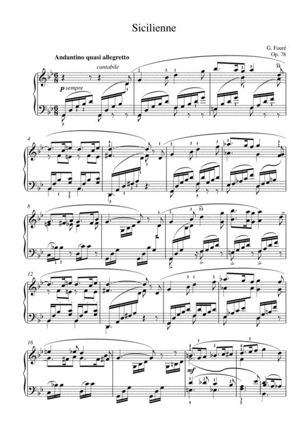 Faure Sicilienne Op 78 For Piano Solo Sheet Music