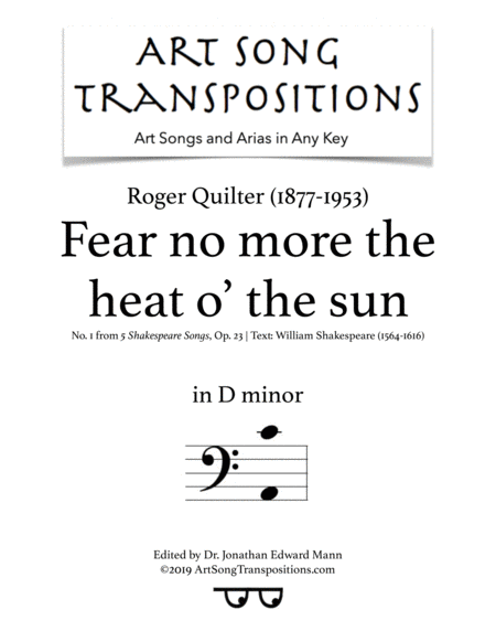 Fear No More The Heat O The Sun Op 23 No 1 D Minor Bass Clef Sheet Music