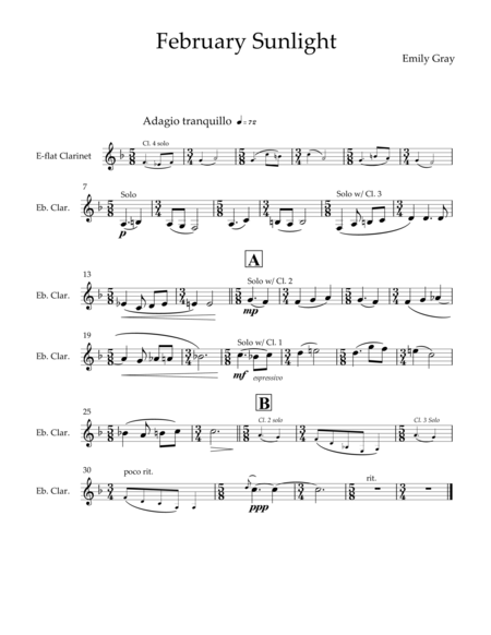 Free Sheet Music February Sunlight For Clarinet Choir Parts