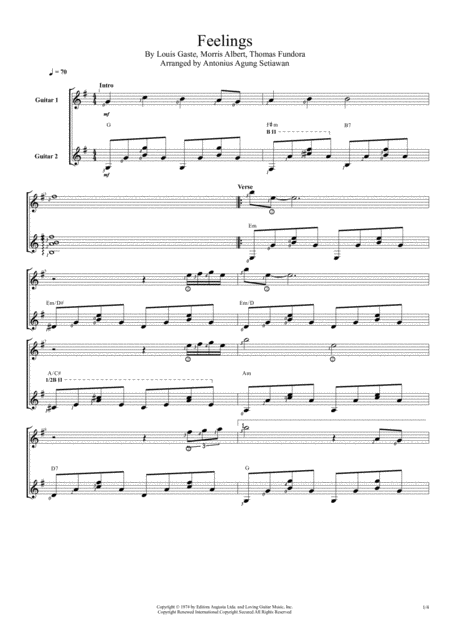 Feelings Dime Duet Guitar Score Sheet Music