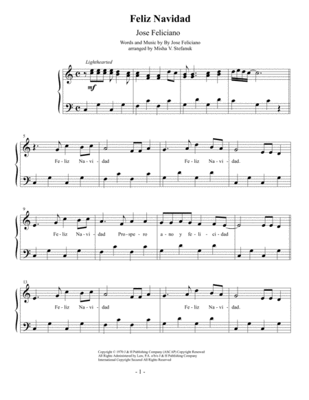 Feliz Navidad Easy Piano Sheet Music