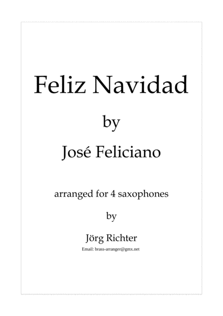 Feliz Navidad Fr Saxophonquartett Sheet Music