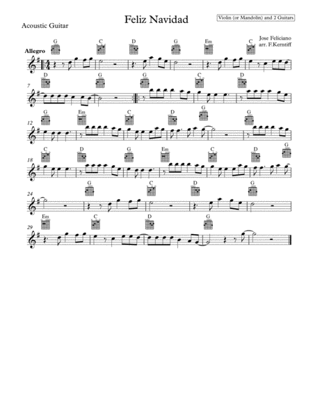 Feliz Navidad Guitar 1 Or Mandolin Violin Flute Sheet Music