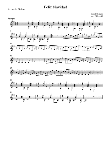 Feliz Navidad Guitar 3 Part Sheet Music