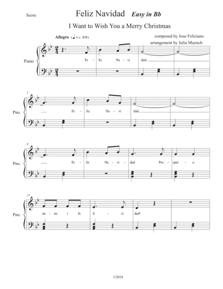 Feliz Navidad In Bb Sheet Music