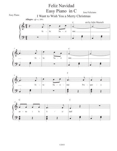 Feliz Navidad In C Sheet Music