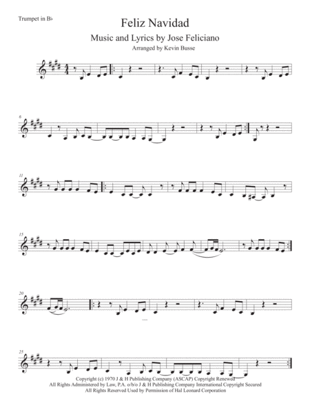 Feliz Navidad Original Key Trumpet Sheet Music