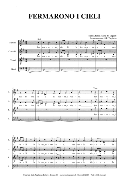 Fermarono I Cielis Alfonso M De Liguori Arr For Satb Choir Sheet Music