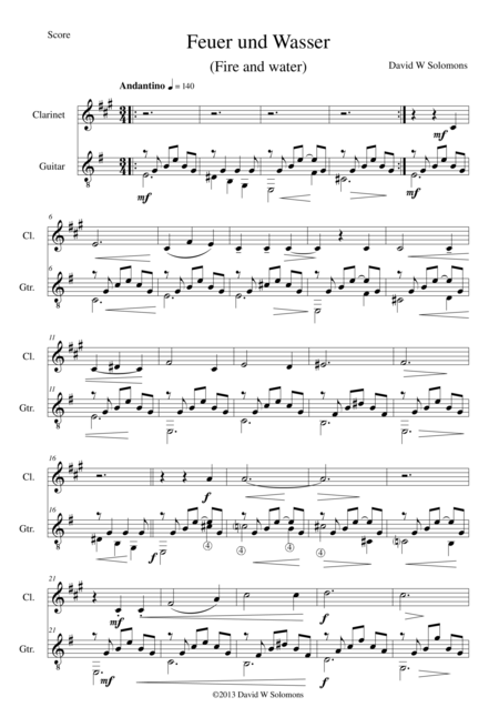 Free Sheet Music Feuer Und Wasser Fire And Water For Clarinet And Guitar