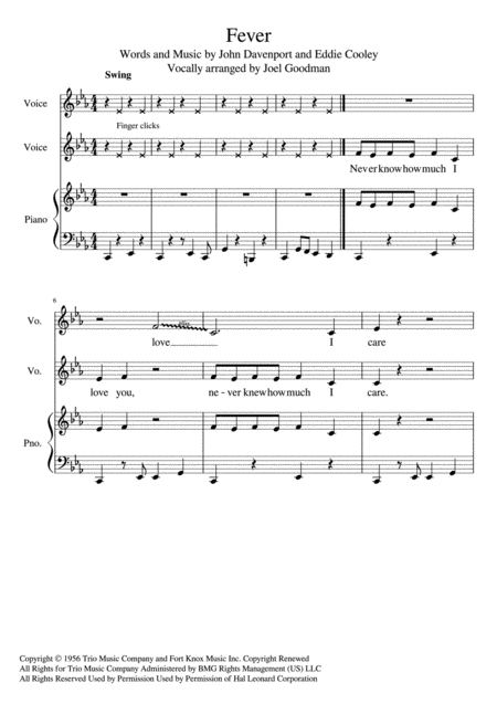 Free Sheet Music Fever Vocal Duet