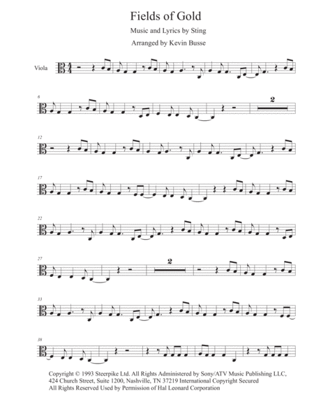 Free Sheet Music Fields Of Gold Easy Key Of C Viola