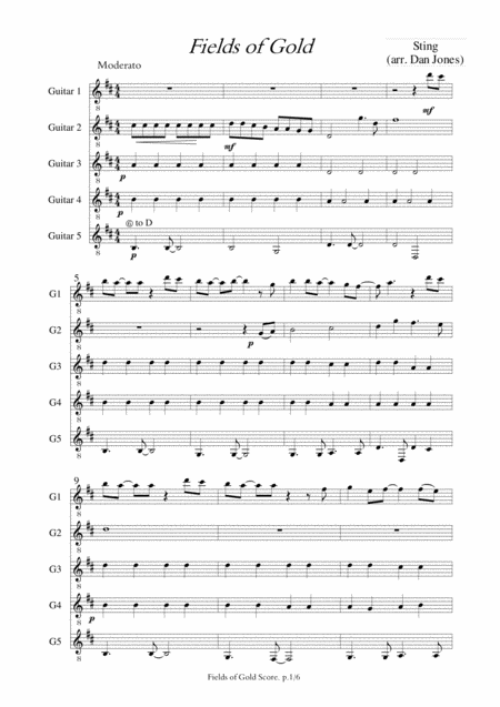 Fields Of Gold For Guitar Ensemble Sheet Music