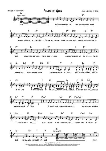 Free Sheet Music Fields Of Gold Lead Sheet For Singalongs