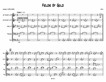 Fields Of Gold Sting For Brass Quintet Sheet Music