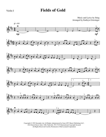 Fields Of Gold String Quartet Sheet Music