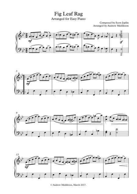 Fig Leaf Rag For Easy Piano Sheet Music