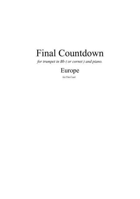 Final Countdown For Trumpet In Bb Or Cornet And Piano Sheet Music