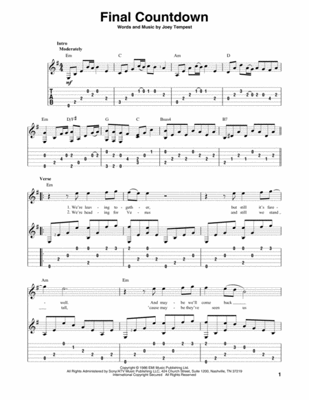 Final Countdown Sheet Music