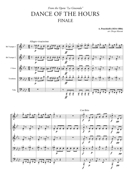 Finale From Dance Of The Hours For Brass Quintet Sheet Music