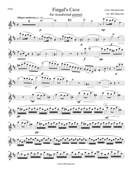 Free Sheet Music Fingals Cave For Wind Quintet