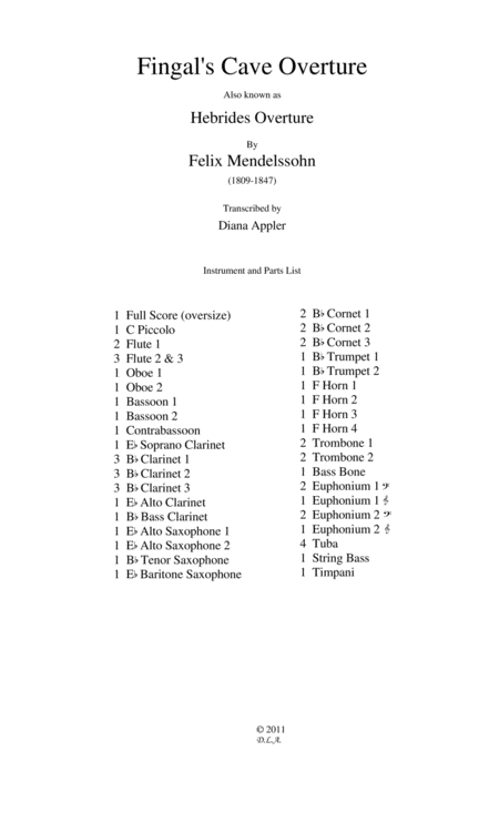 Fingals Cave Overture Score Only Sheet Music