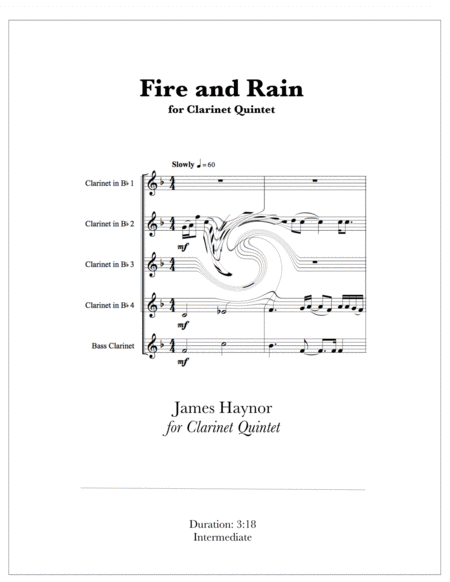 Fire And Rain For Clarinet Quintet Sheet Music