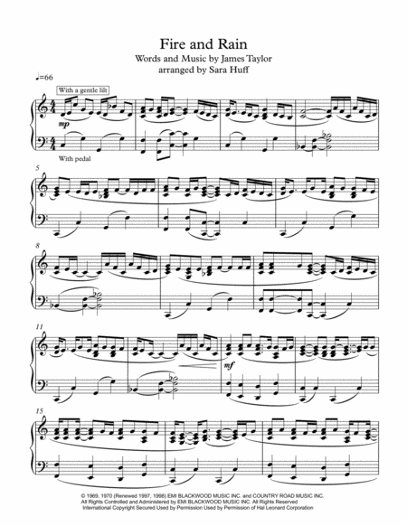 Free Sheet Music Fire And Rain Piano Solo