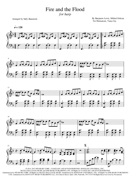 Fire And The Flood Vance Joy Harp Solo Sheet Music