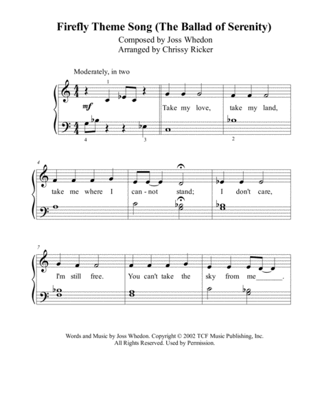 Firefly Theme Song The Ballad Of Serenity Beginner Big Note Piano Sheet Music