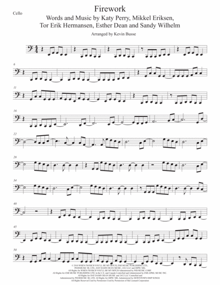 Firework Easy Key Of C Cello Sheet Music