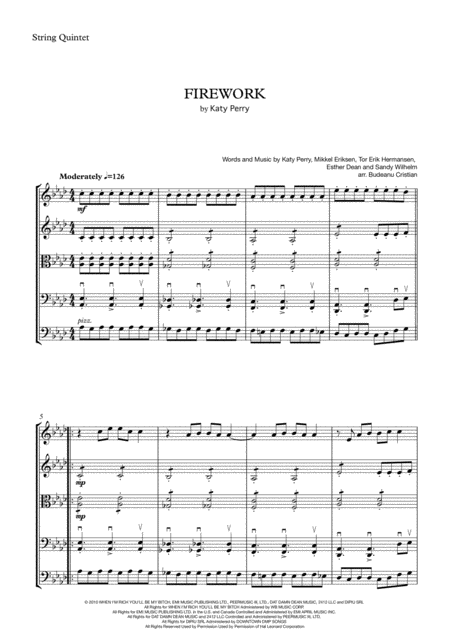 Free Sheet Music Firework For String Quintet