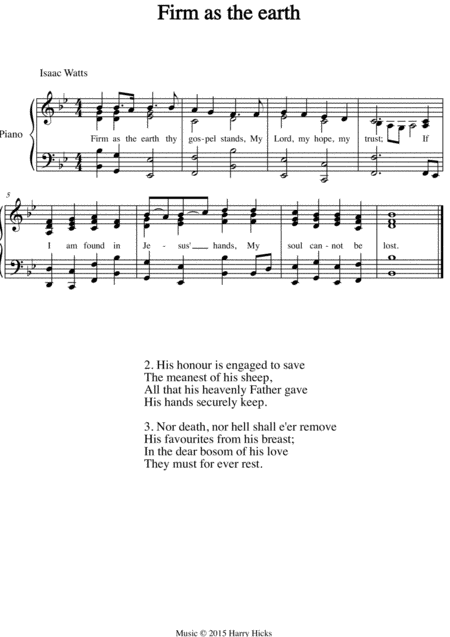 Firm As The Earth A New Tune To A Wonderful Isaac Watts Hymn Sheet Music