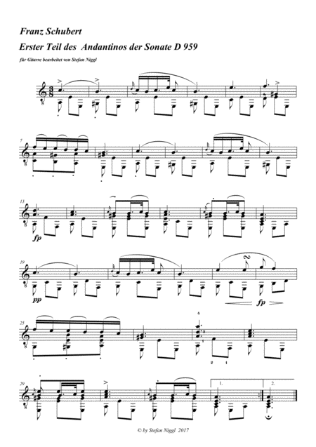 Free Sheet Music First Part Of Andantino From Sonata D 959