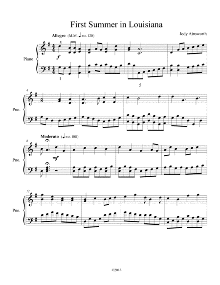 First Summer In Louisiana Sheet Music