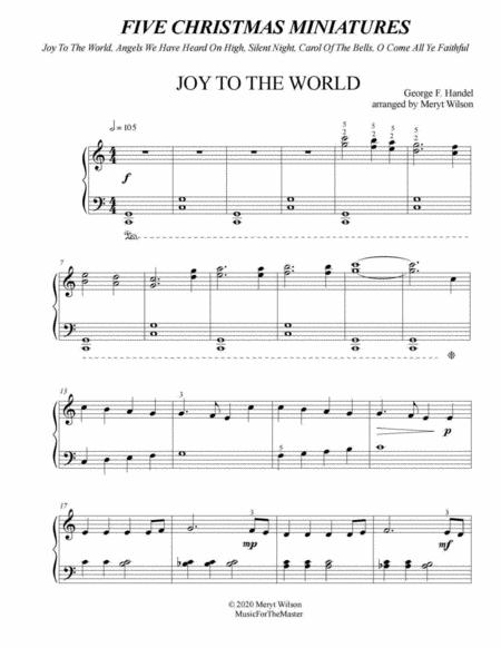 Five Christmas Miniatures Joy To The World Angels We Have Heard Silent Night Carol Of The Bells O Come All Ye Faithful Sheet Music