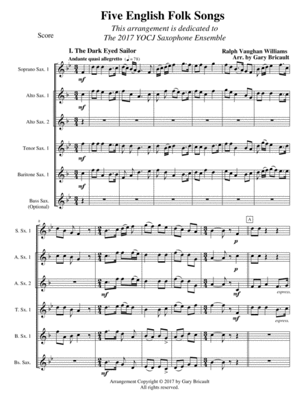 Five English Folk Songs Sheet Music