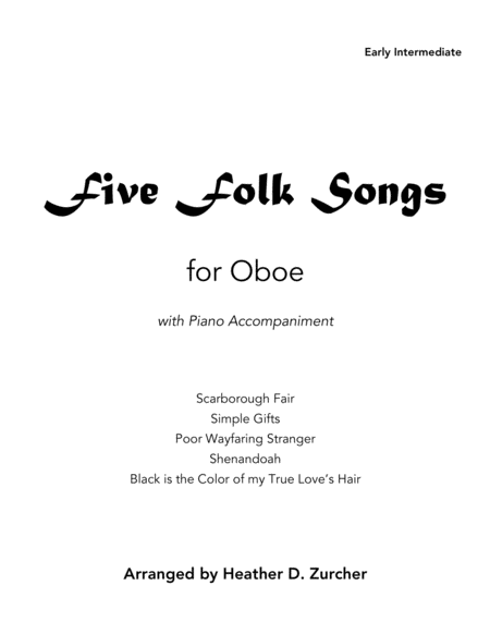 Free Sheet Music Five Folk Songs For Oboe