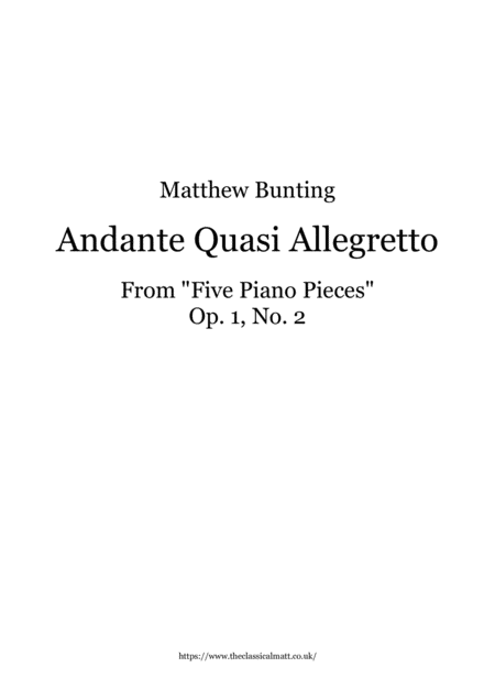 Five Piano Pieces Andante Quasi Allegretto Op 1 No 2 Sheet Music