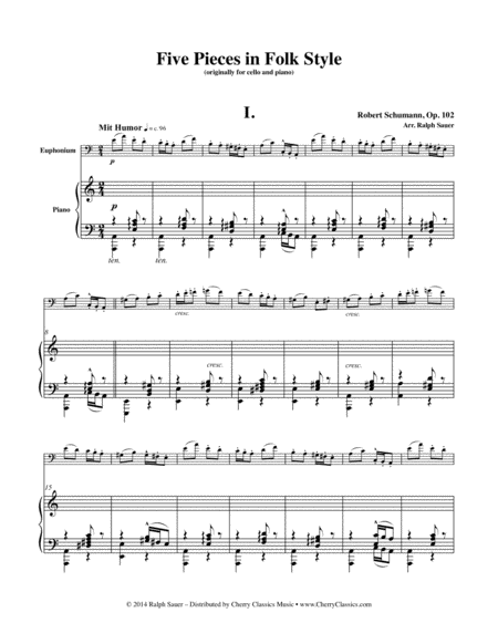 Free Sheet Music Five Pieces In Folk Style For Euphonium And Piano