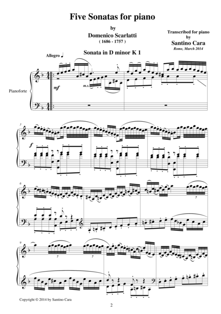 Free Sheet Music Five Sonatas For Piano By Domenico Scarlatti