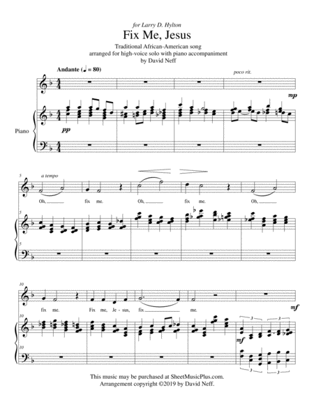 Fix Me Jesus High Voice Solo Sheet Music